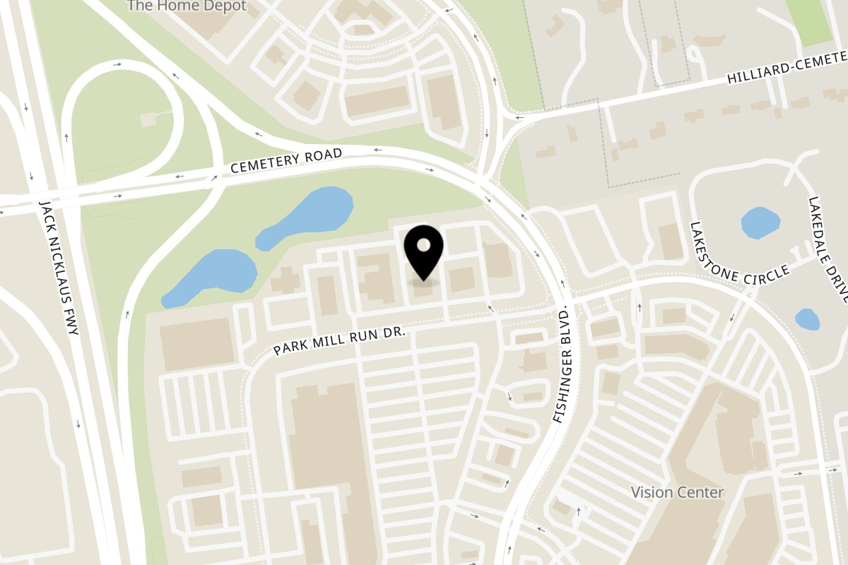 Map showing the location of Moon Pizza on 3861 Park Mill Run Dr in Hilliard